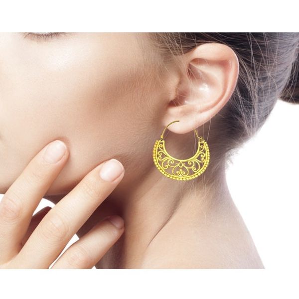 Alternate image for Unique Hoop Earrings in 22k Gold Vermeil from Bali Moonlit Garden