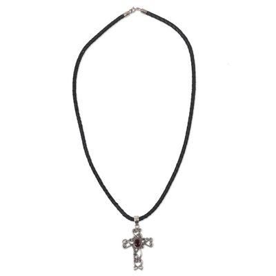 Alternate image for Sterling Silver and Garnet Religious Necklace Balinese Cross