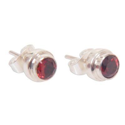 Alternate image for Genuine Garnet and Sterling Silver Stud Earrings from Bali Red Simplicity
