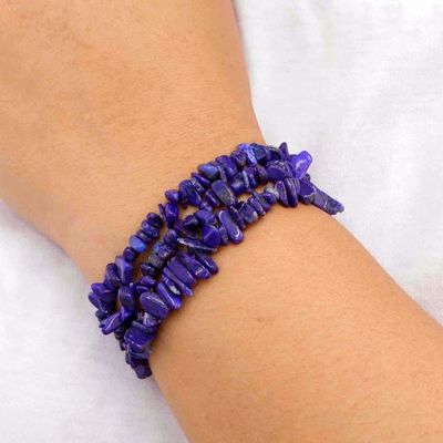 Alternate image for Three Lapis Lazuli Beaded Stretch Bracelets from Brazil Lapis Trio