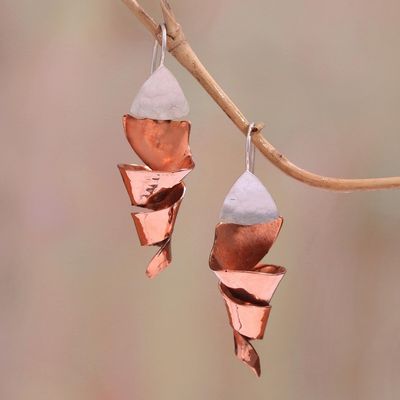 Alternate image for Sterling Silver and Copper Spiral Dangle Earrings from Bali Gleaming Ribbon Spiral