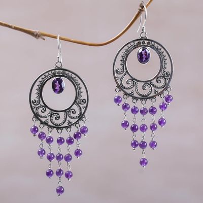 Alternate image for Amethyst Spiral Chandelier Earrings by Bali Artisans Spiral Halos