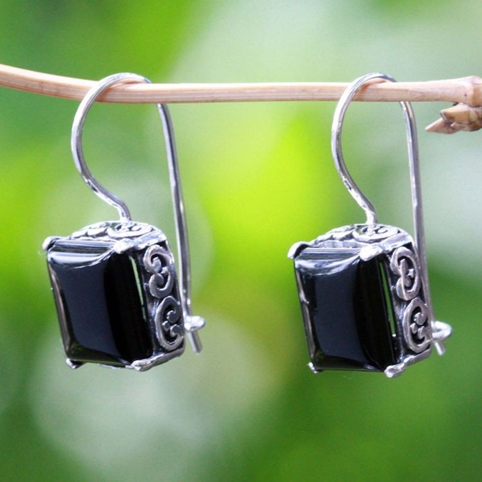 Sterling Silver Onyx Drop Earrings 'Imagine'