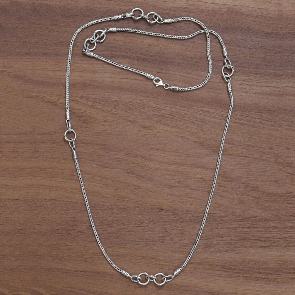 Sterling Silver Station Necklace Hand Crafted in Indonesia 'Bamboo Link'