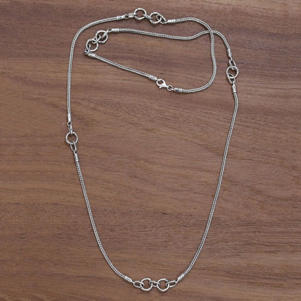 Sterling Silver Station Necklace Hand Crafted in Indonesia 'Bamboo Link'