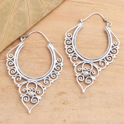 Alternate image for Balinese Gold Accented Sterling Silver Hoop Earrings Hearts in Spiral