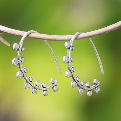 Alternate image for Circle Pattern Sterling Silver Half-Hoop Earrings from Bali Circle Arches