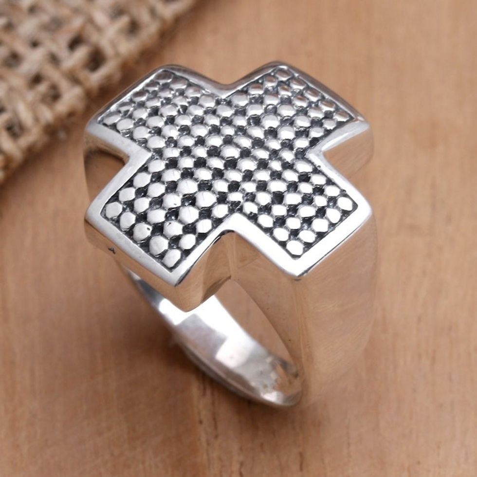 Men's Sterling Cross Ring 'Saving Grace'