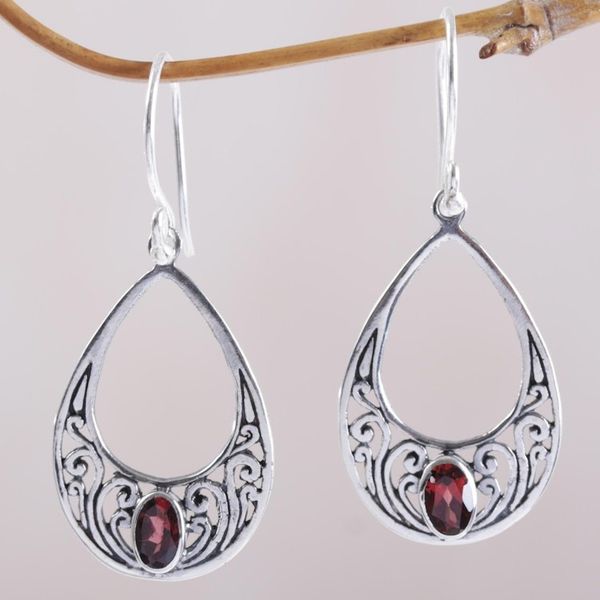 Alternate image for Garnet and 925 Silver Spiral Dangle Earrings from Bali Elegant Tears