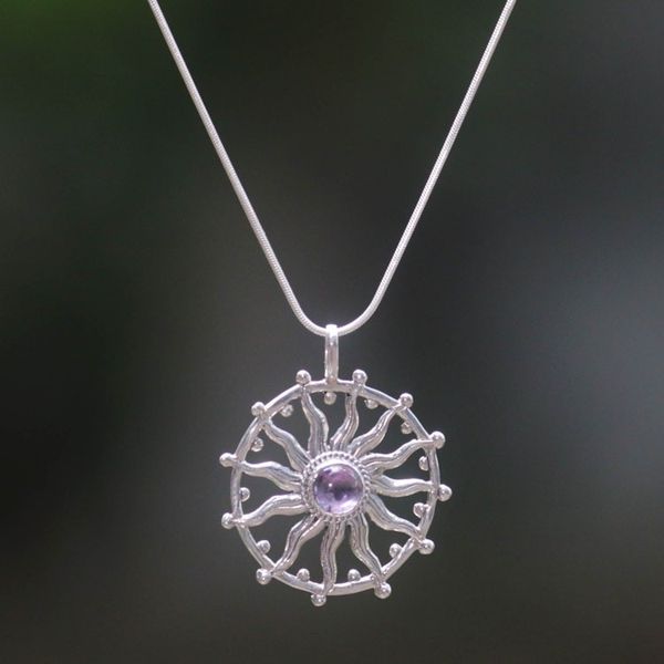 Alternate image for Unique Silver and Amethyst Necklace Sun Spirit