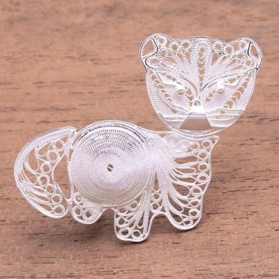 Alternate image for Sterling Silver Filigree Kitten Brooch from Java Intricate Kitten