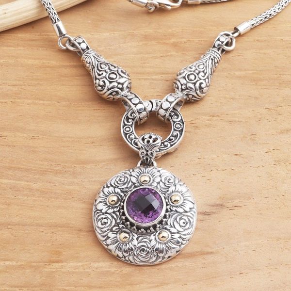 Alternate image for Ornate Amethyst Necklace with 18k Gold Accents Badung Wreath