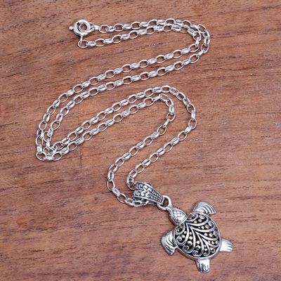 Alternate image for Sea Turtle Gold Accented Sterling Silver Pendant Necklace Sea Turtle Magic