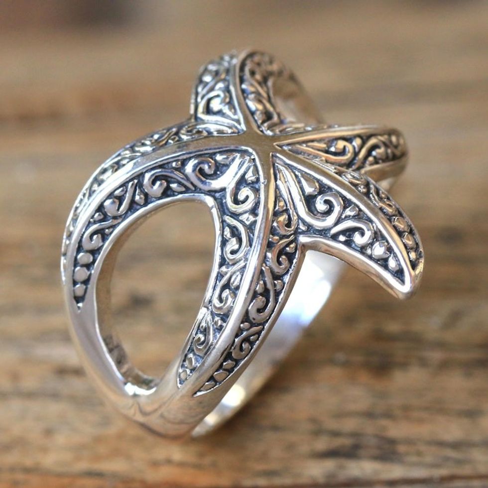 Sterling Silver Starfish Cocktail Ring from Bali 'Bali Starfish'