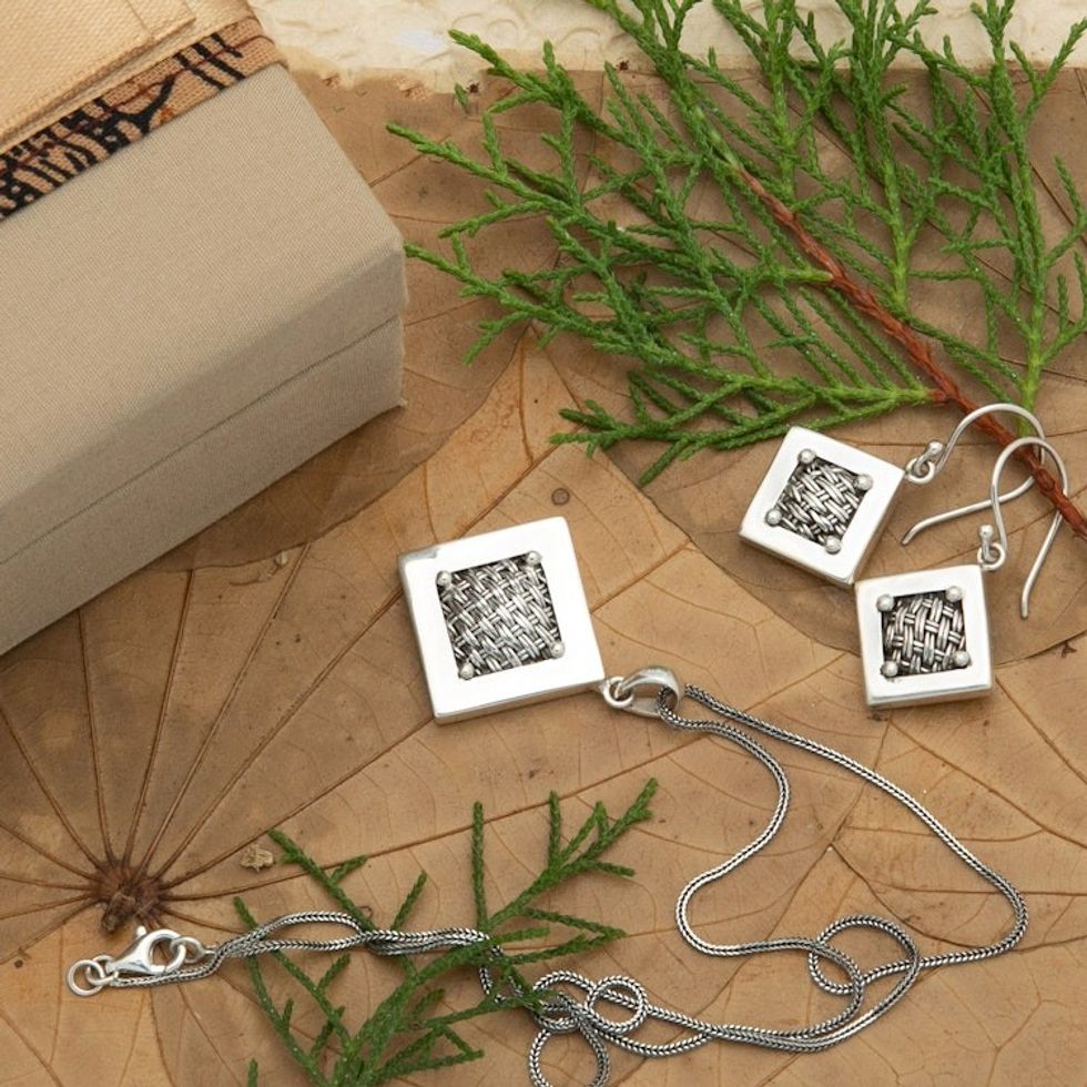 925 Silver Earrings and Pendant Necklace Curated Gift Box 'Weaving Kites'