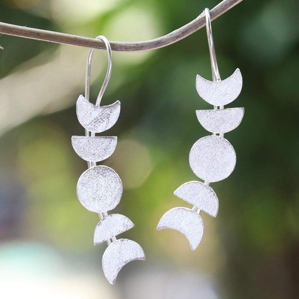 Moon-Inspired Sterling Silver Drop Earrings from Bali 'Moon Time'