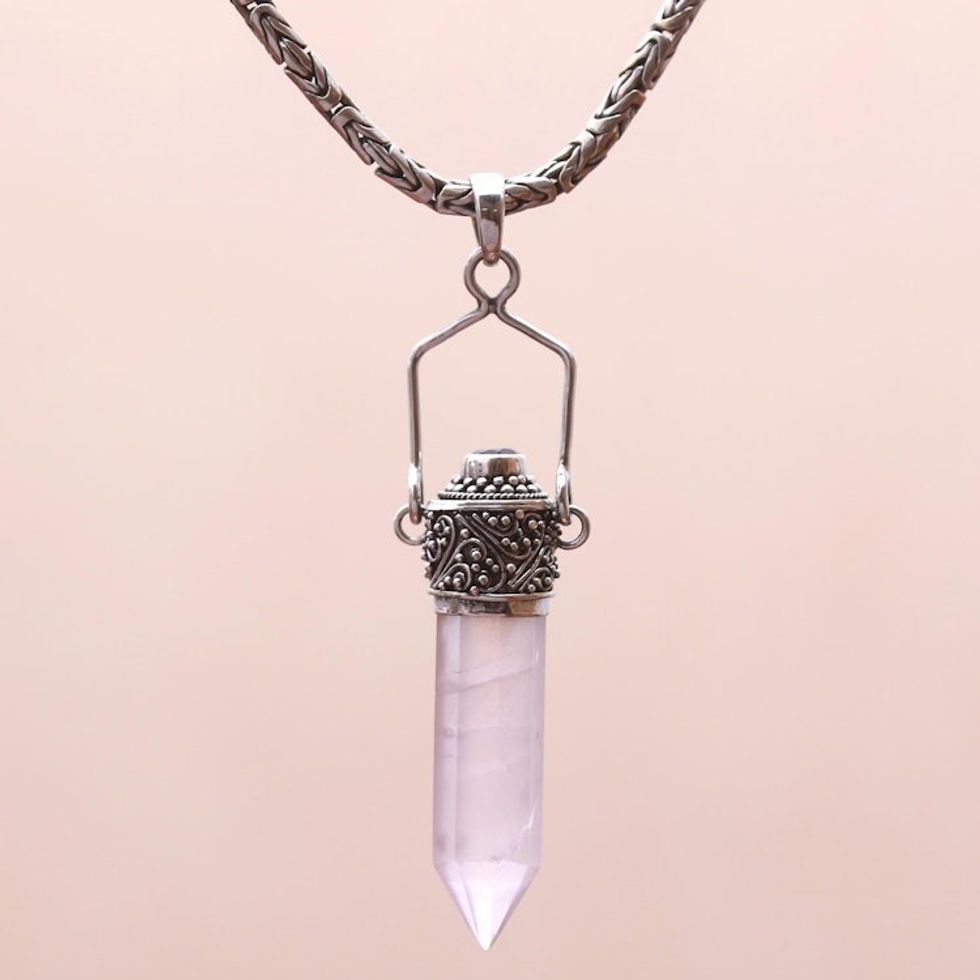 Sterling Silver Amethyst and Clear Quartz Amulet Necklace 'Precious Amulet'