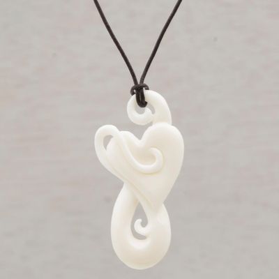 Alternate image for Handcrafted Heart-Shaped Bone Pendant Necklace from Bali Untouched Heart
