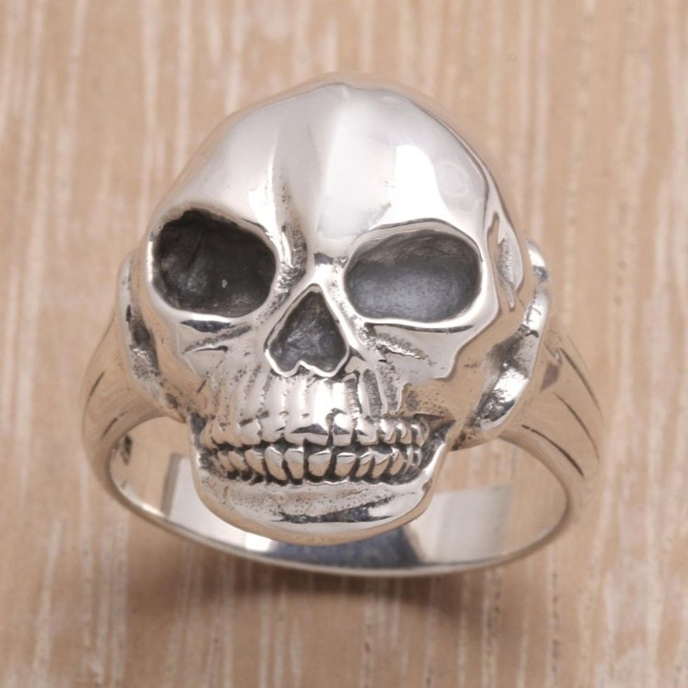 Men's Artisan Crafted Silver Ring 'Lunar Skull'