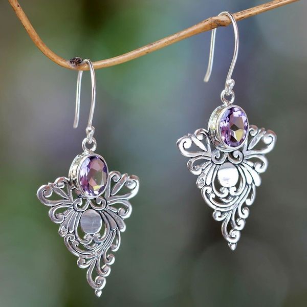 Alternate image for Artisan Crafted Amethyst Dangle Earrings Java Peacock
