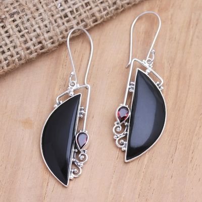 Alternate image for Garnet and Sterling Silver Crescent Dangle Earrings Cupids Arrow