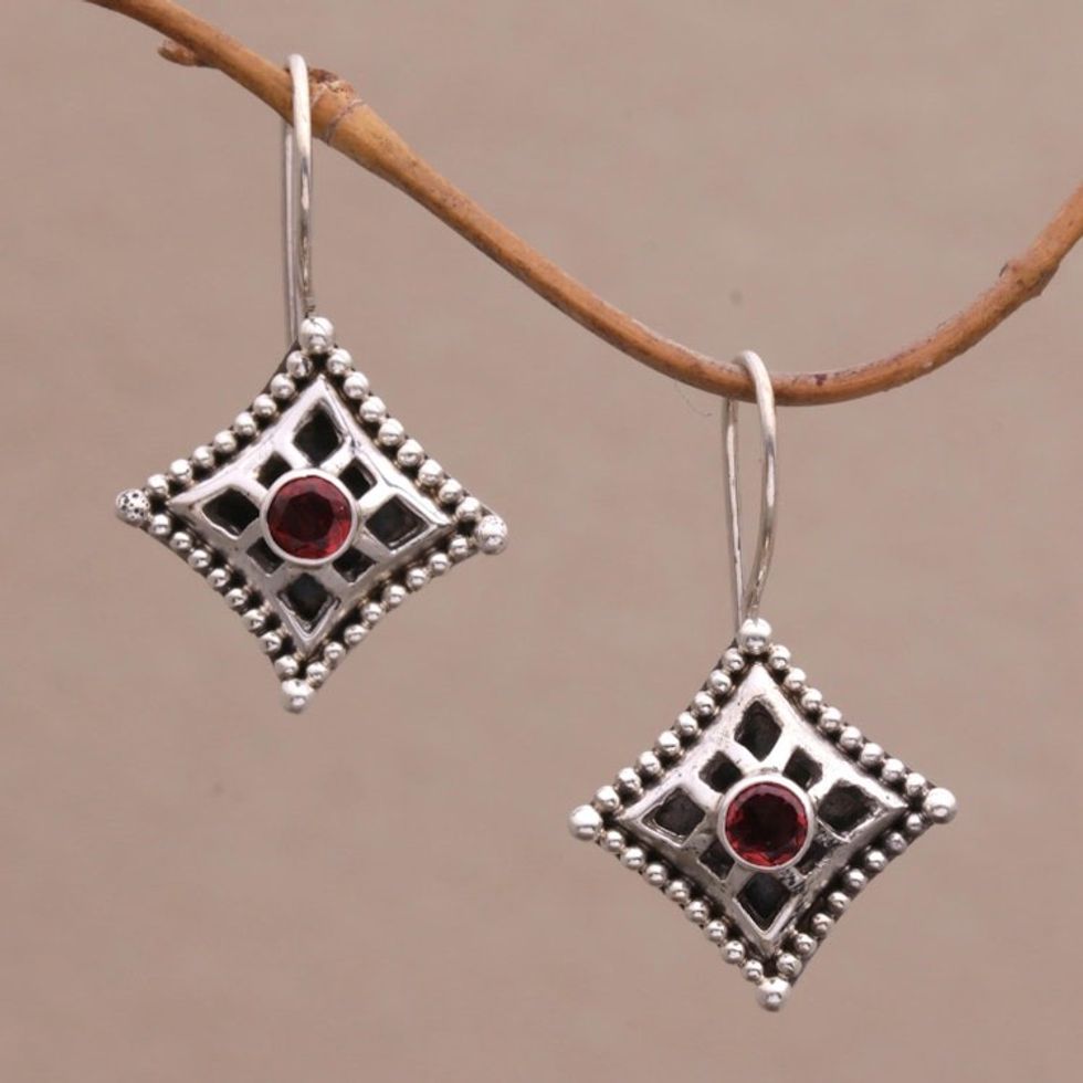 Garnet dangle earrings 'Temple Window'