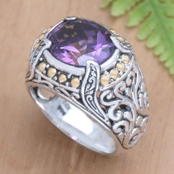 Alternate image for Sterling and Amethyst Ring with 18k Gold Majestic Touch