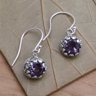 Alternate image for Petite Amethyst Floral Earrings in Sterling Silver Petite Frangipani Flowers