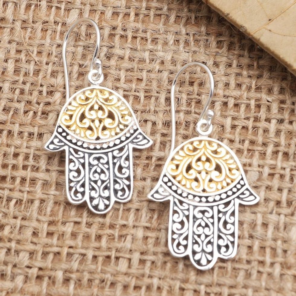 Gold-Accented and Sterling Silver Dangle Earrings 'Golden Protection'