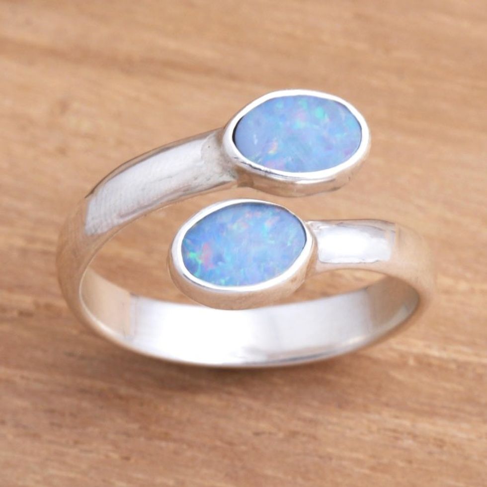 Unique Indonesian Sterling Silver and Opal Wrap Ring 'Close to You'