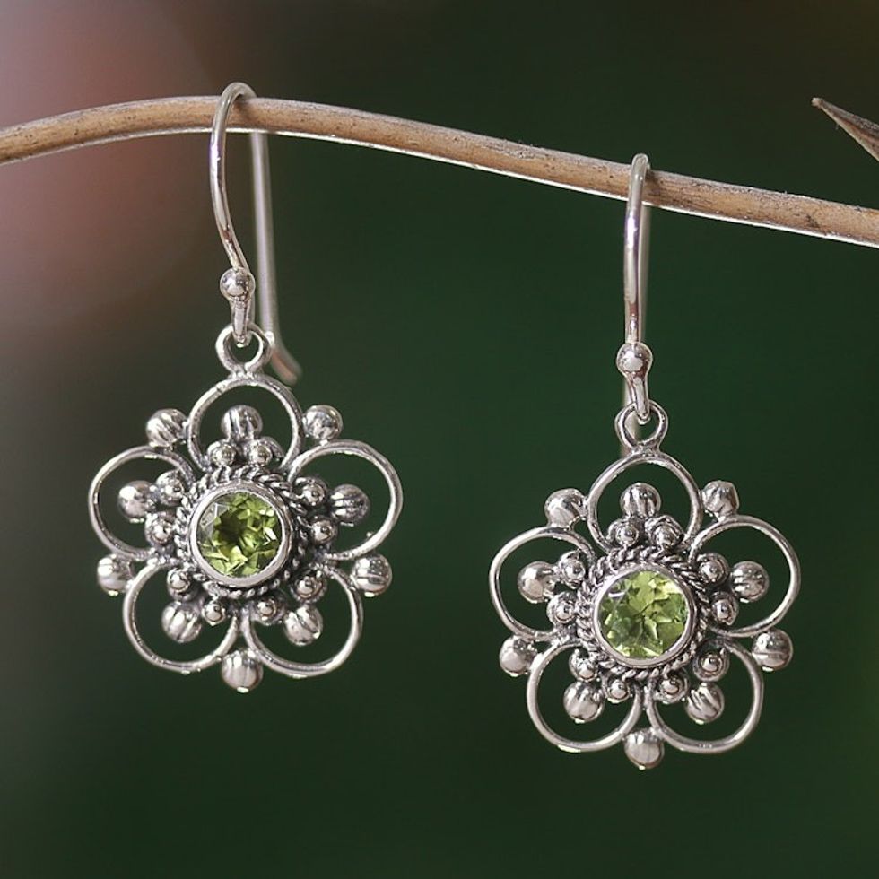 Handcrafted Floral Peridot Dangle Earrings 'Nature's Gift'