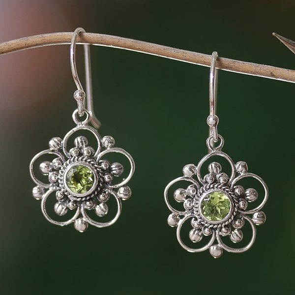 Alternate image for Handcrafted Floral Peridot Dangle Earrings Natures Gift