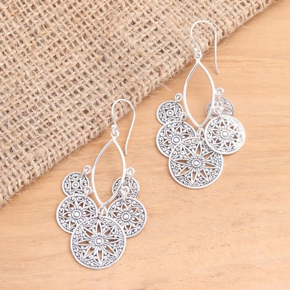 Sterling Silver Dangle Earrings Flowers and Circles 'Circle of Progression'