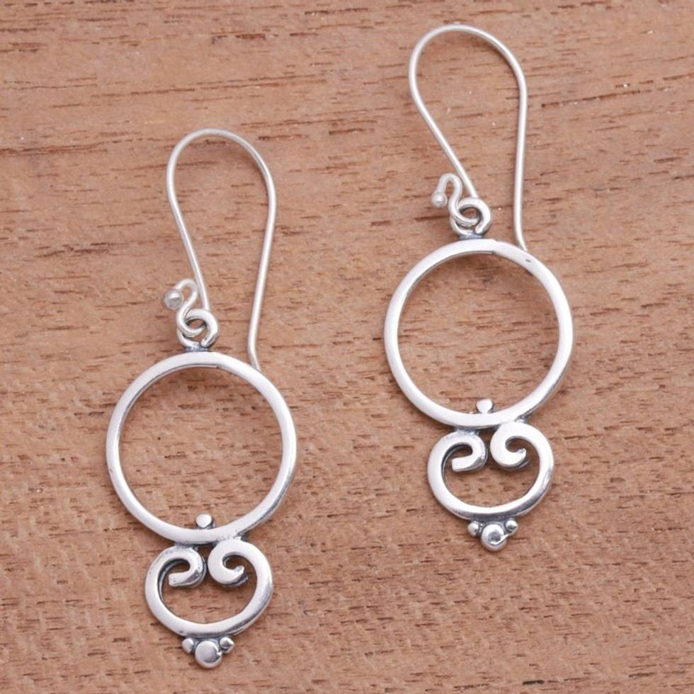 Loop Pattern Sterling Silver Dangle Earrings from Bali 'Nice Loops'