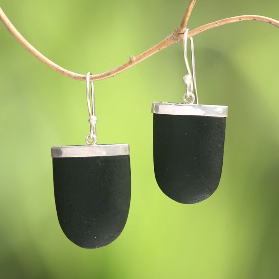 Sterling Silver and Black Lava Stone Dangle Earrings 'Dark Empress'