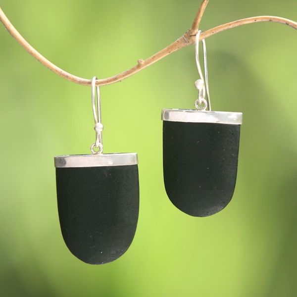 Alternate image for Sterling Silver and Black Lava Stone Dangle Earrings Dark Empress