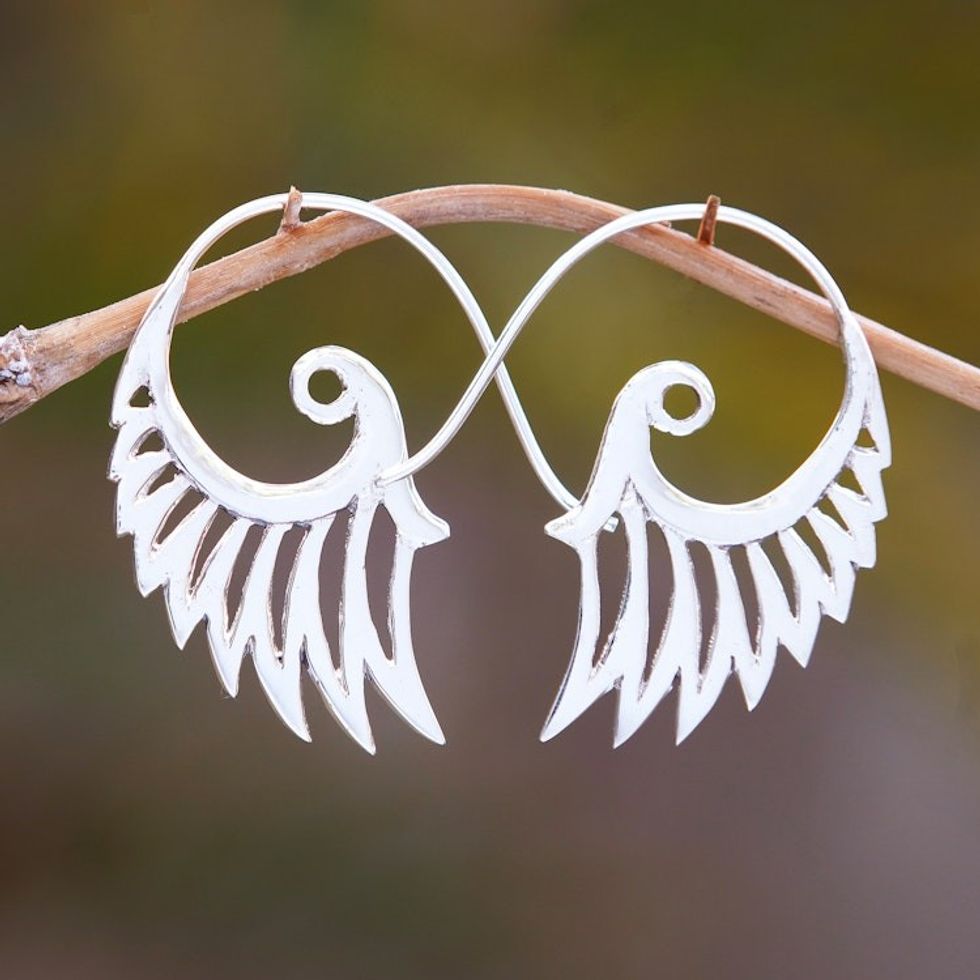 Indonesian Handmade Sterling Silver Wing Drop Earrings 'Winged Beauty'