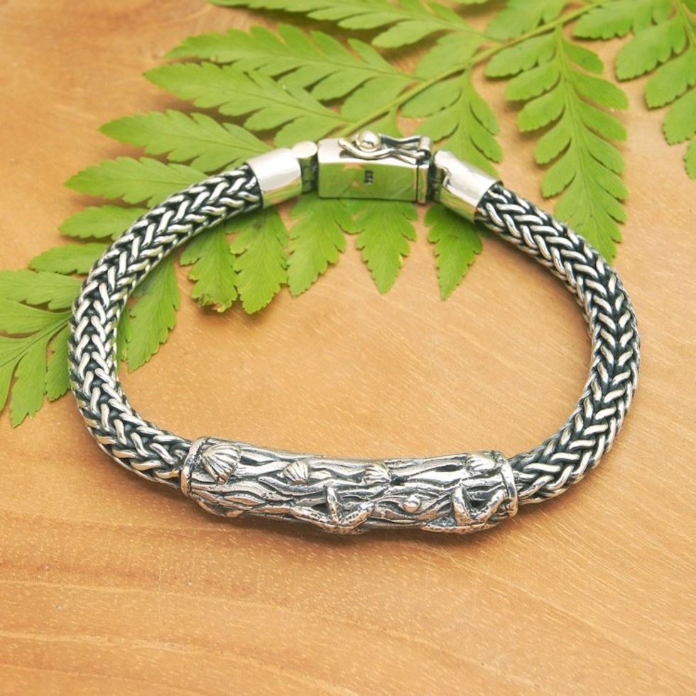 Marine-Themed Sterling Silver Pendant Bracelet from Bali 'Ancestral Reef'