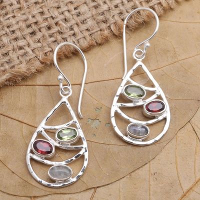 Alternate image for Hand Made Peridot and Garnet Dangle Earrings Rainbow Skyline