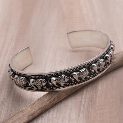 Alternate image for Sterling Silver Lion Motif Cuff Bracelet from Bali Lion Parade