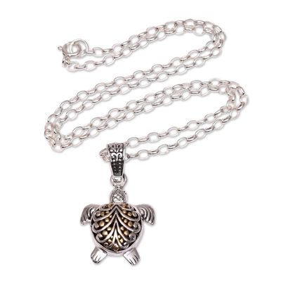 Alternate image for Sea Turtle Gold Accented Sterling Silver Pendant Necklace Sea Turtle Magic
