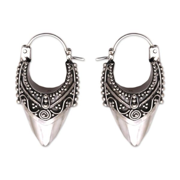 Alternate image for Ornate Balinese Hoop Earrings Bali Origin