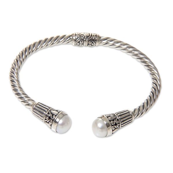 Alternate image for Sterling Silver Hinged Cuff Bracelet with Pearls Moonlit Promenade