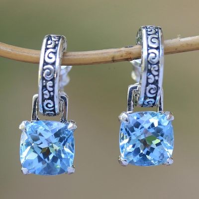 Alternate image for Blue Topaz and Sterling Silver Dangle Earrings from Bali Buddha Hoops