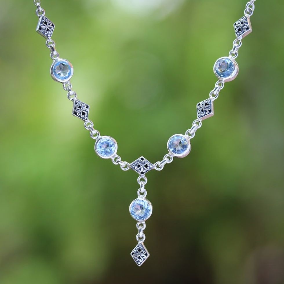 Blue Topaz and Sterling Silver Link Necklace from Bali 'Sky Serenade'