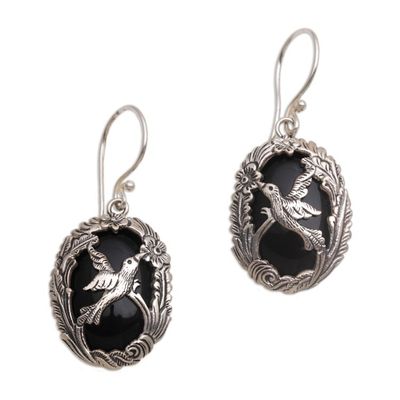 Alternate image for Onyx and 925 Silver Bird-Themed Dangle Earrings from Bali Natures Freedom