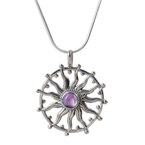 Alternate image for Unique Silver and Amethyst Necklace Sun Spirit
