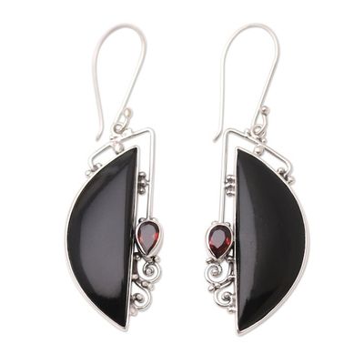 Alternate image for Garnet and Sterling Silver Crescent Dangle Earrings Cupids Arrow