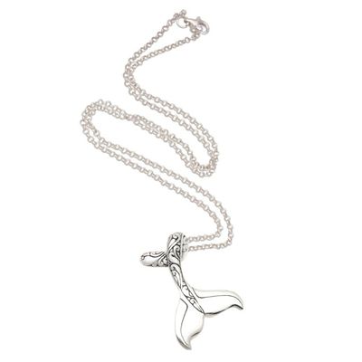 Alternate image for Sterling Silver Whale Tail Pendant Necklace Swim Away