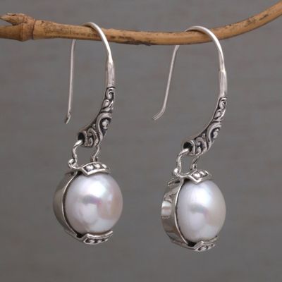 Alternate image for Moon Inspired Handmade 925 Silver Cultured Pearl Earrings Purnama Moon